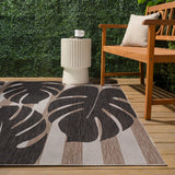 Mica Classic Beach Stripe And Monstera Leaf Indoor/Outdoor Area Rug
