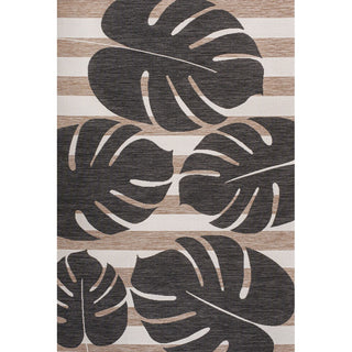 Mica Classic Beach Stripe And Monstera Leaf Indoor/Outdoor Area Rug