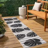 Mica Classic Beach Stripe And Monstera Leaf Indoor/Outdoor Area Rug