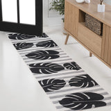 Mica Classic Beach Stripe And Monstera Leaf Indoor/Outdoor Area Rug