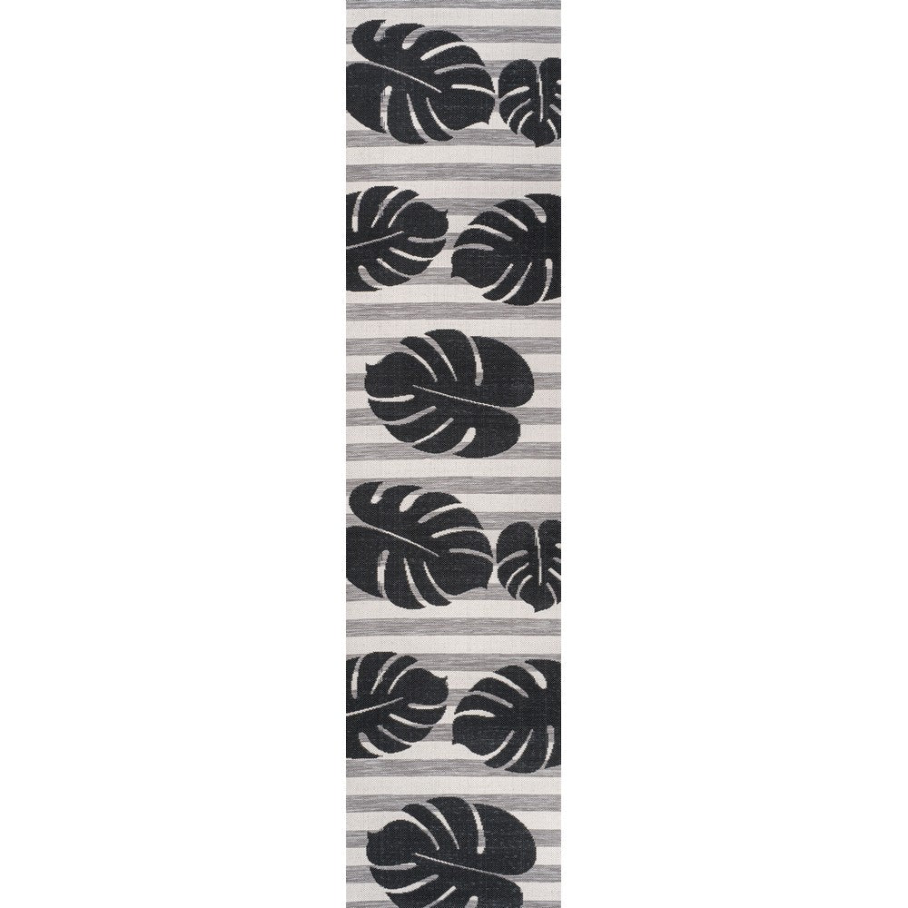 Mica Classic Beach Stripe And Monstera Leaf Indoor/Outdoor Area Rug