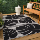 Mica Classic Beach Stripe And Monstera Leaf Indoor/Outdoor Area Rug
