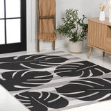 Mica Classic Beach Stripe And Monstera Leaf Indoor/Outdoor Area Rug
