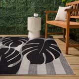 Mica Classic Beach Stripe And Monstera Leaf Indoor/Outdoor Area Rug
