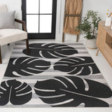 Mica Classic Beach Stripe And Monstera Leaf Indoor/Outdoor Area Rug