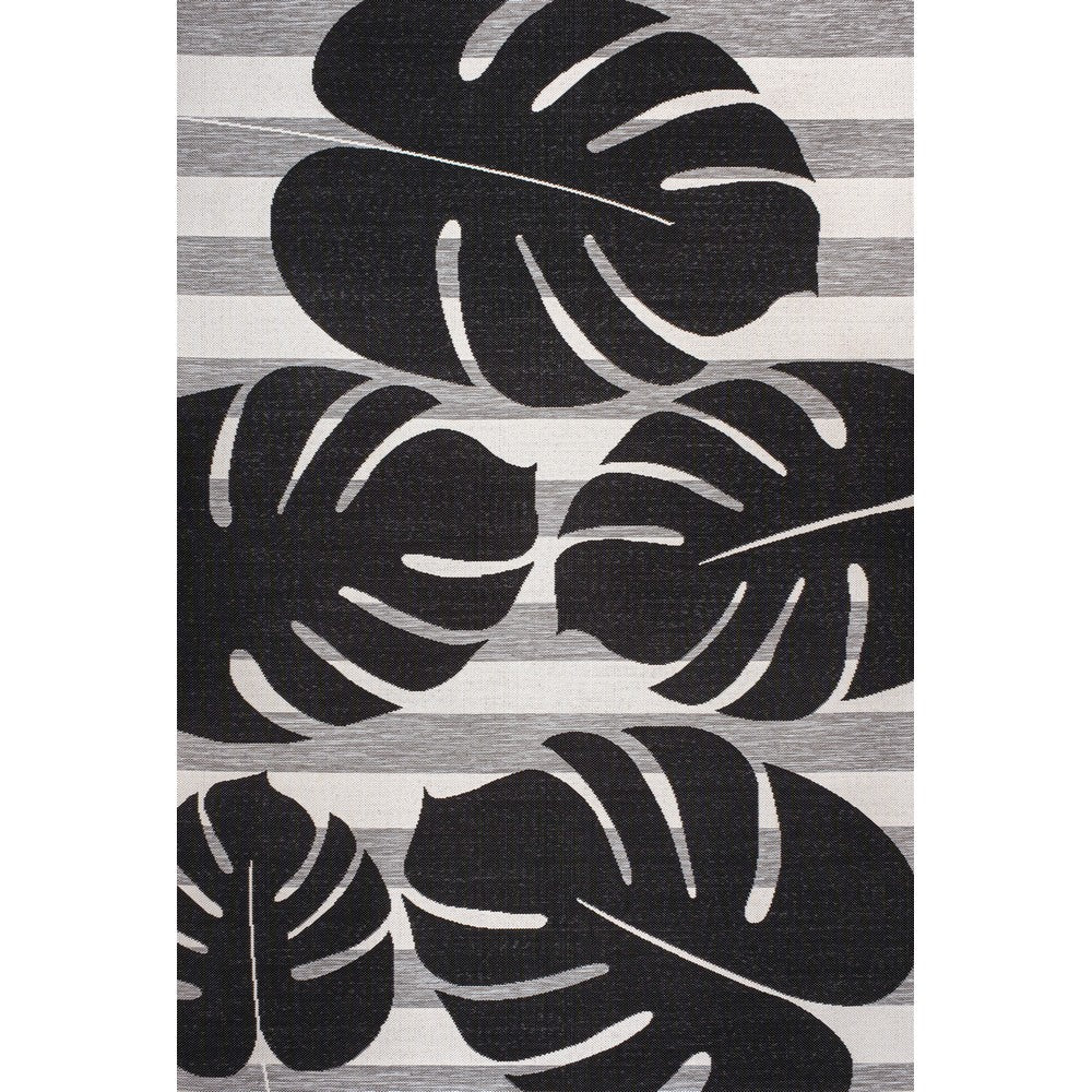 Mica Classic Beach Stripe And Monstera Leaf Indoor/Outdoor Area Rug