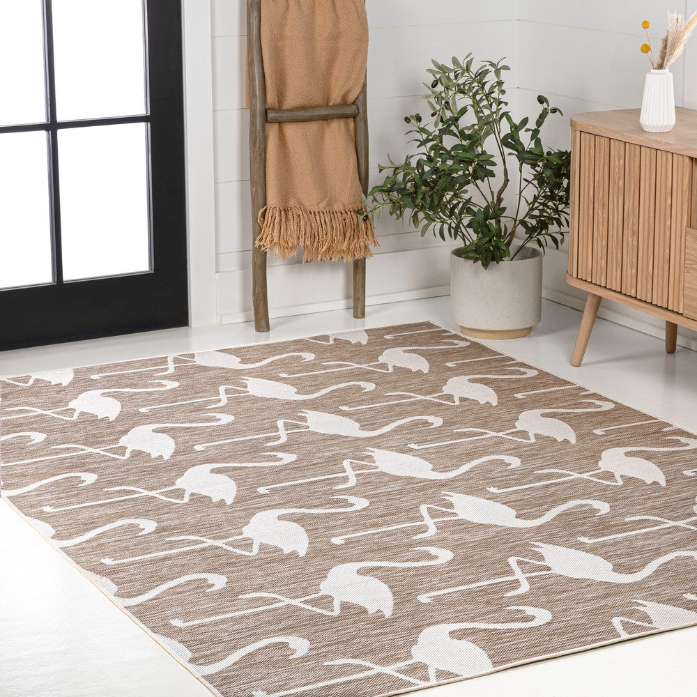 Pepper Casual Coastal Flamingos Two-tone Indoor/Outdoor Area Rug