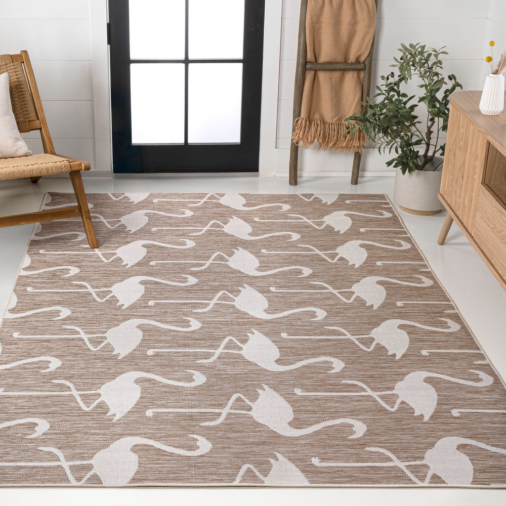Pepper Casual Coastal Flamingos Two-tone Indoor/Outdoor Area Rug