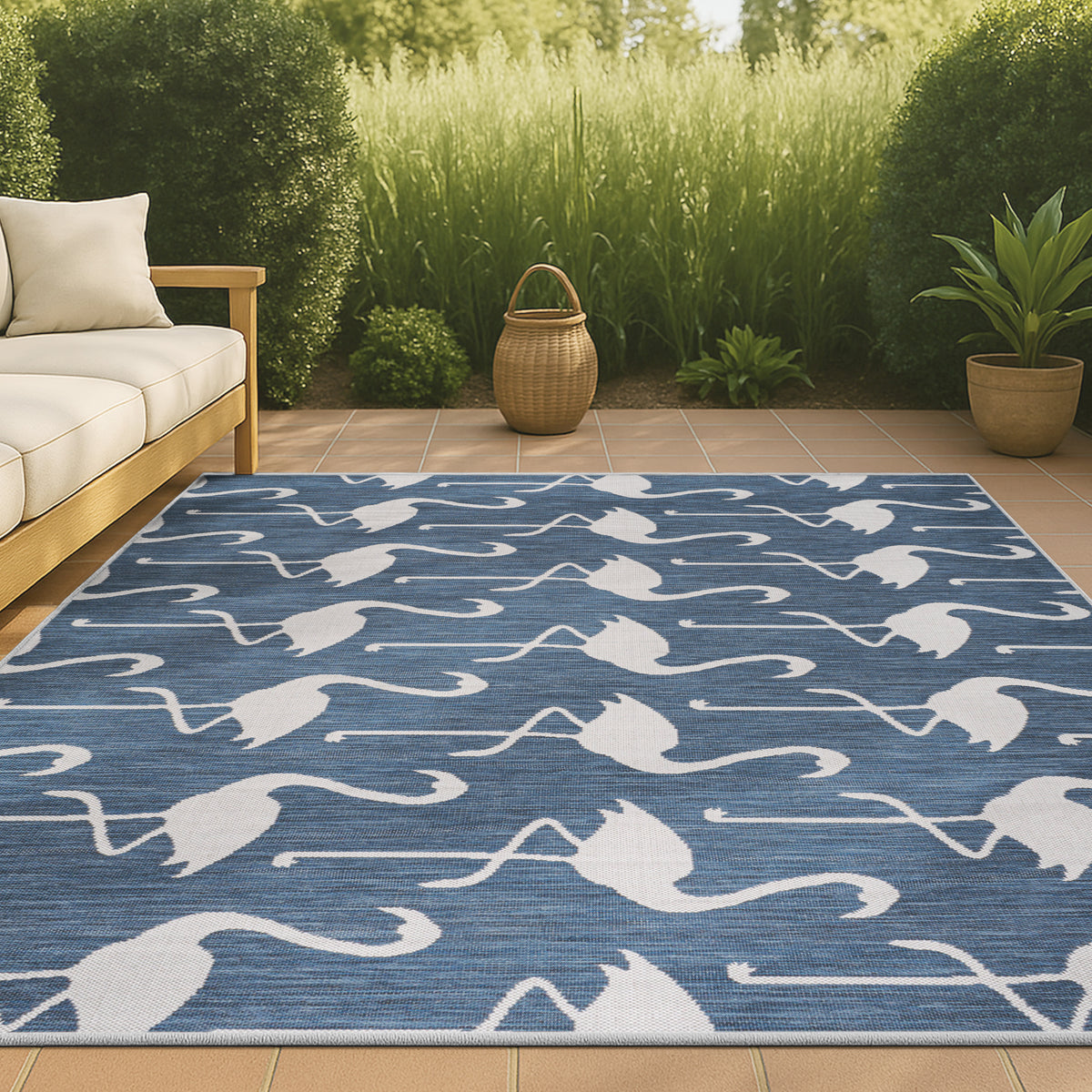 Pepper Casual Coastal Flamingos Two-tone Indoor/Outdoor Area Rug