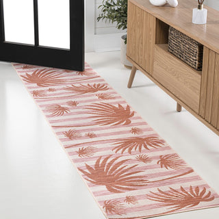 River Classic Beach Stripe And Palm Leaf Indoor/Outdoor Area Rug