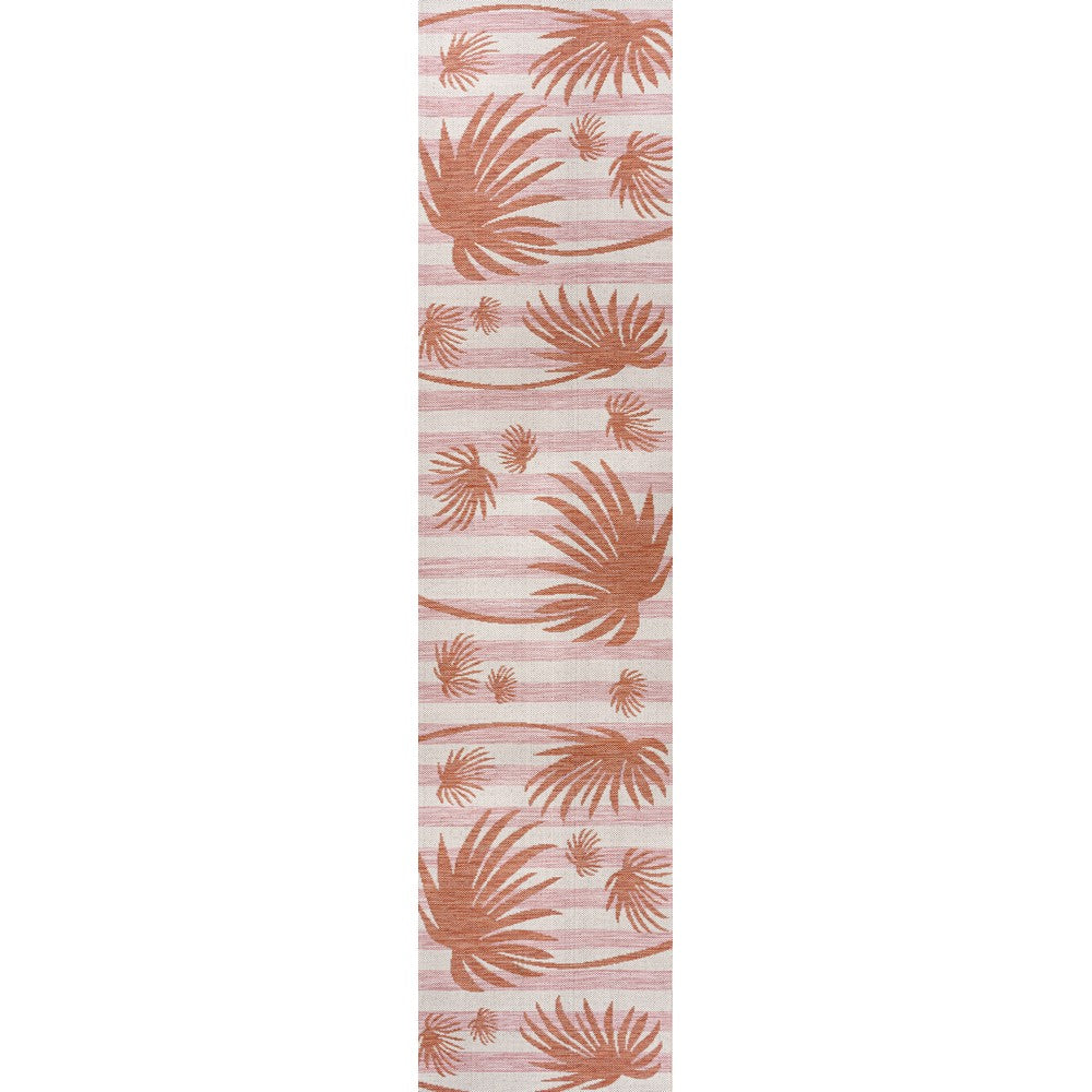 River Classic Beach Stripe And Palm Leaf Indoor/Outdoor Area Rug