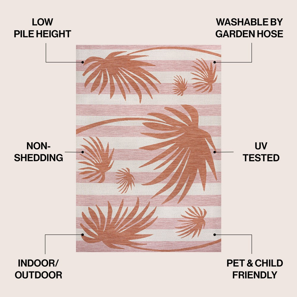 River Classic Beach Stripe And Palm Leaf Indoor/Outdoor Area Rug