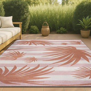 River Classic Beach Stripe And Palm Leaf Indoor/Outdoor Area Rug