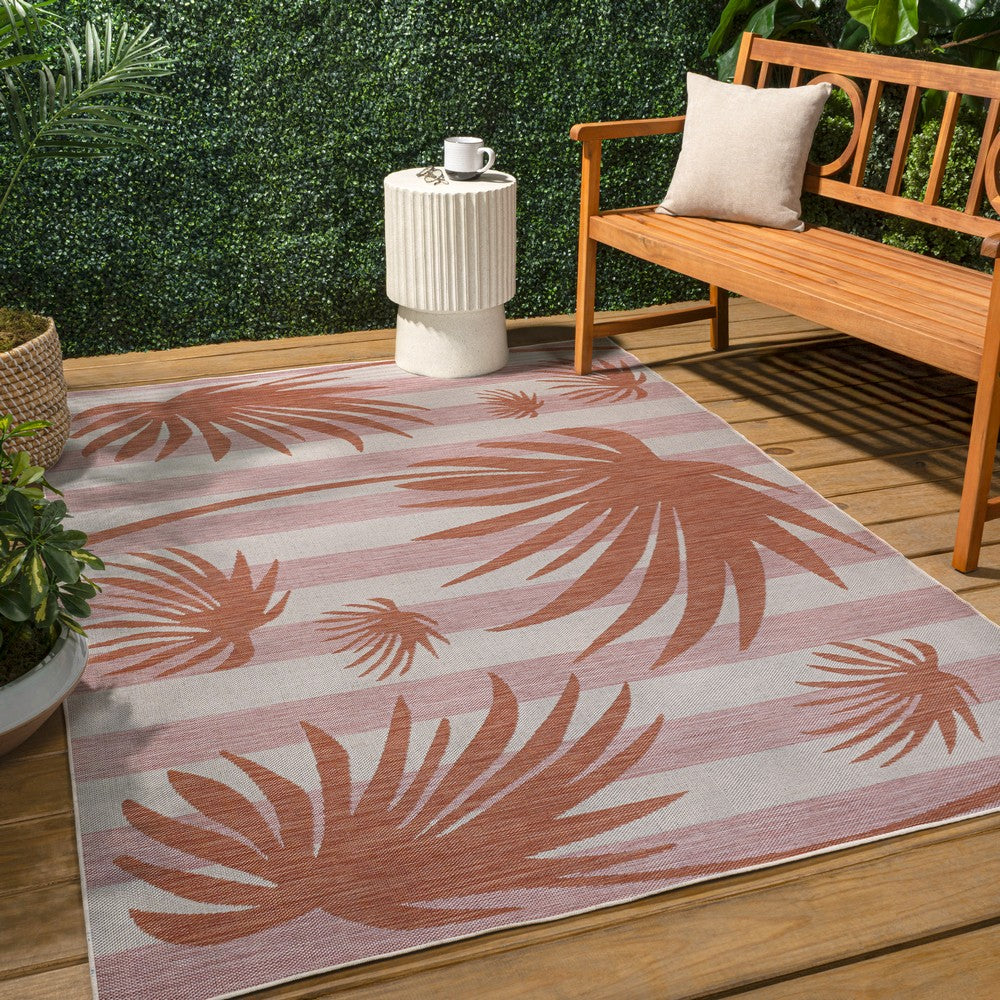River Classic Beach Stripe And Palm Leaf Indoor/Outdoor Area Rug