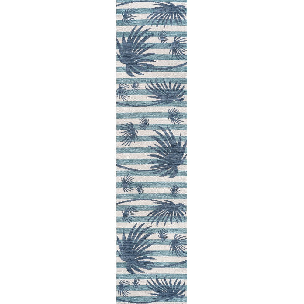 River Classic Beach Stripe And Palm Leaf Indoor/Outdoor Area Rug