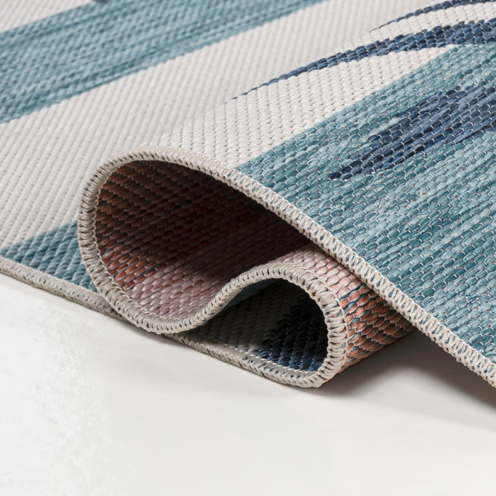 River Classic Beach Stripe And Palm Leaf Indoor/Outdoor Area Rug
