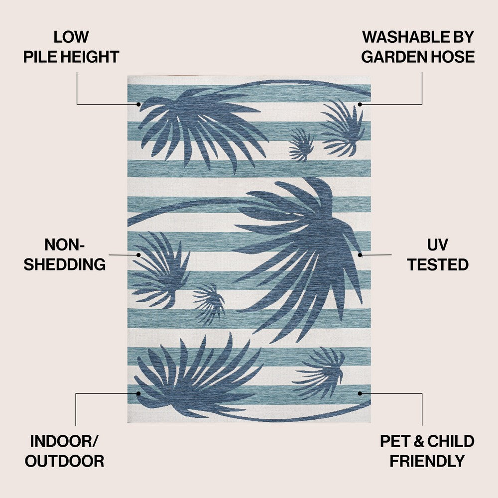River Classic Beach Stripe And Palm Leaf Indoor/Outdoor Area Rug