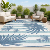 River Classic Beach Stripe And Palm Leaf Indoor/Outdoor Area Rug