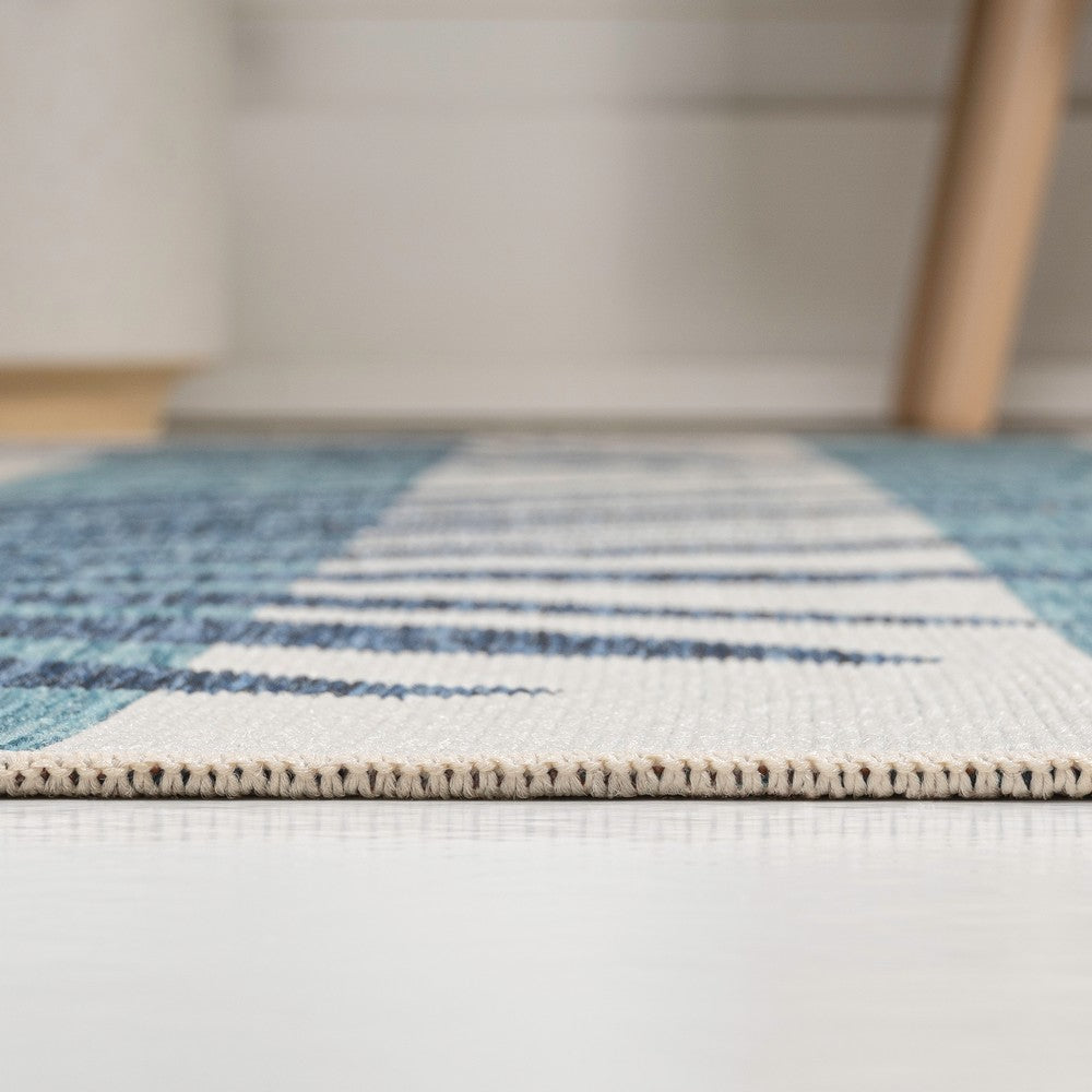 River Classic Beach Stripe And Palm Leaf Indoor/Outdoor Area Rug