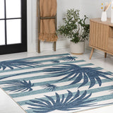 River Classic Beach Stripe And Palm Leaf Indoor/Outdoor Area Rug