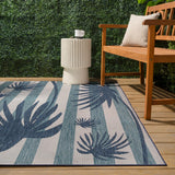 River Classic Beach Stripe And Palm Leaf Indoor/Outdoor Area Rug