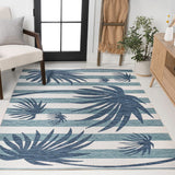 River Classic Beach Stripe And Palm Leaf Indoor/Outdoor Area Rug