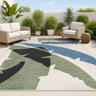 Spruce Coastal Vintage Abstract Palm Leaf Indoor/Outdoor Area Rug