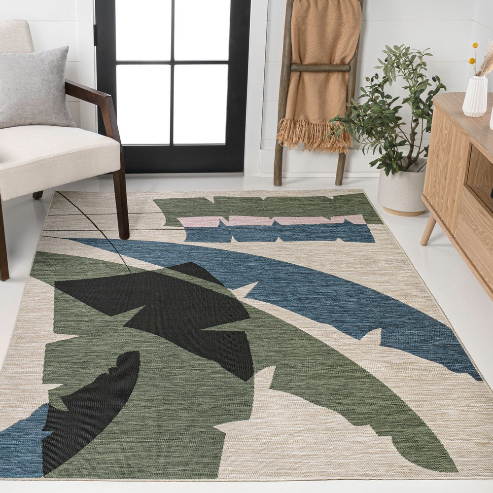 Spruce Coastal Vintage Abstract Palm Leaf Indoor/Outdoor Area Rug