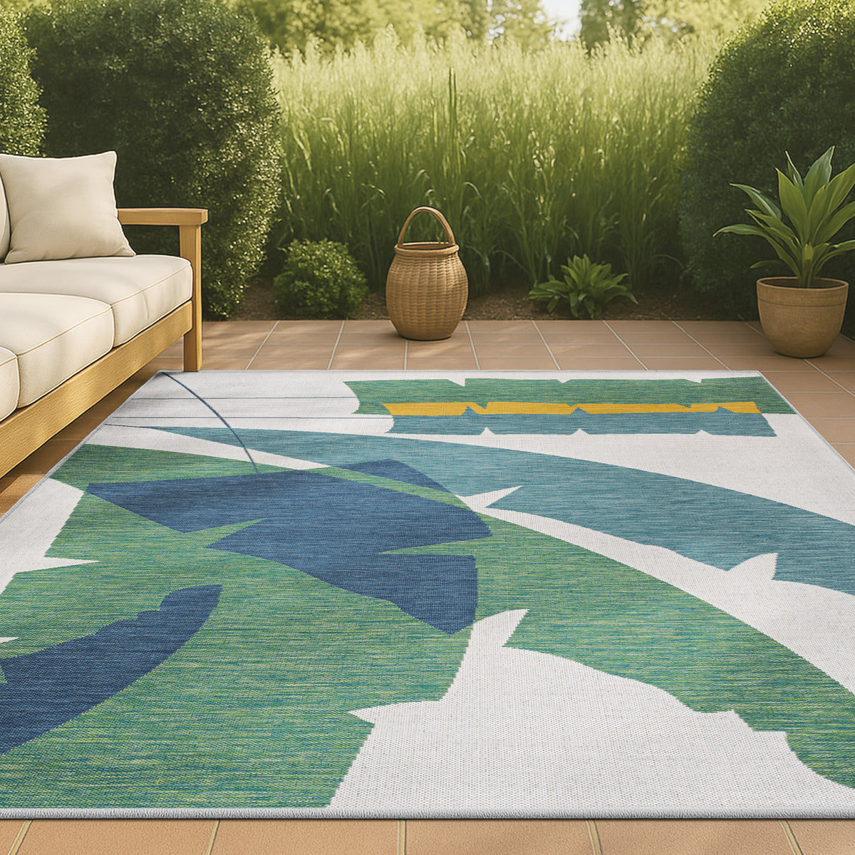 Spruce Coastal Vintage Abstract Palm Leaf Indoor/Outdoor Area Rug