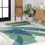 Spruce Coastal Vintage Abstract Palm Leaf Indoor/Outdoor Area Rug