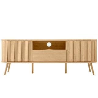 Shale 70 in. Farmhouse Curved TV Stand with Drawer and Storage Doors Fits TVs up to 75 in. with Cable Management