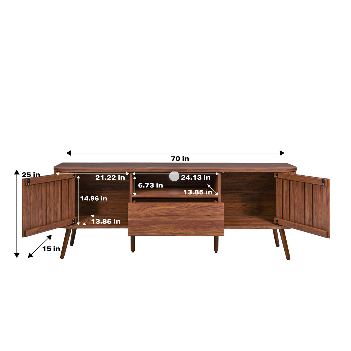 Shale 70 in. Farmhouse Curved TV Stand with Drawer and Storage Doors Fits TVs up to 75 in. with Cable Management