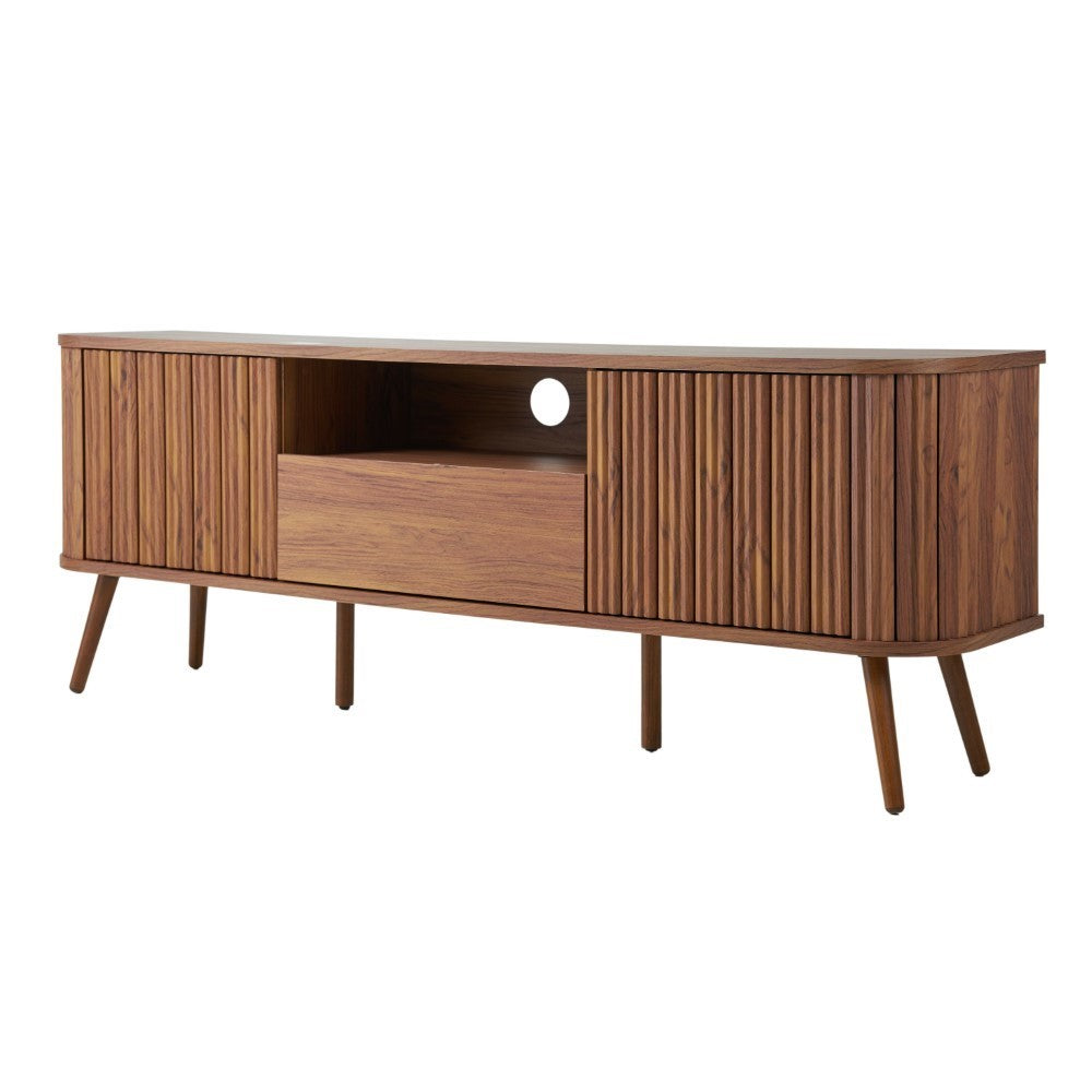 Shale 70 in. Farmhouse Curved TV Stand with Drawer and Storage Doors Fits TVs up to 75 in. with Cable Management