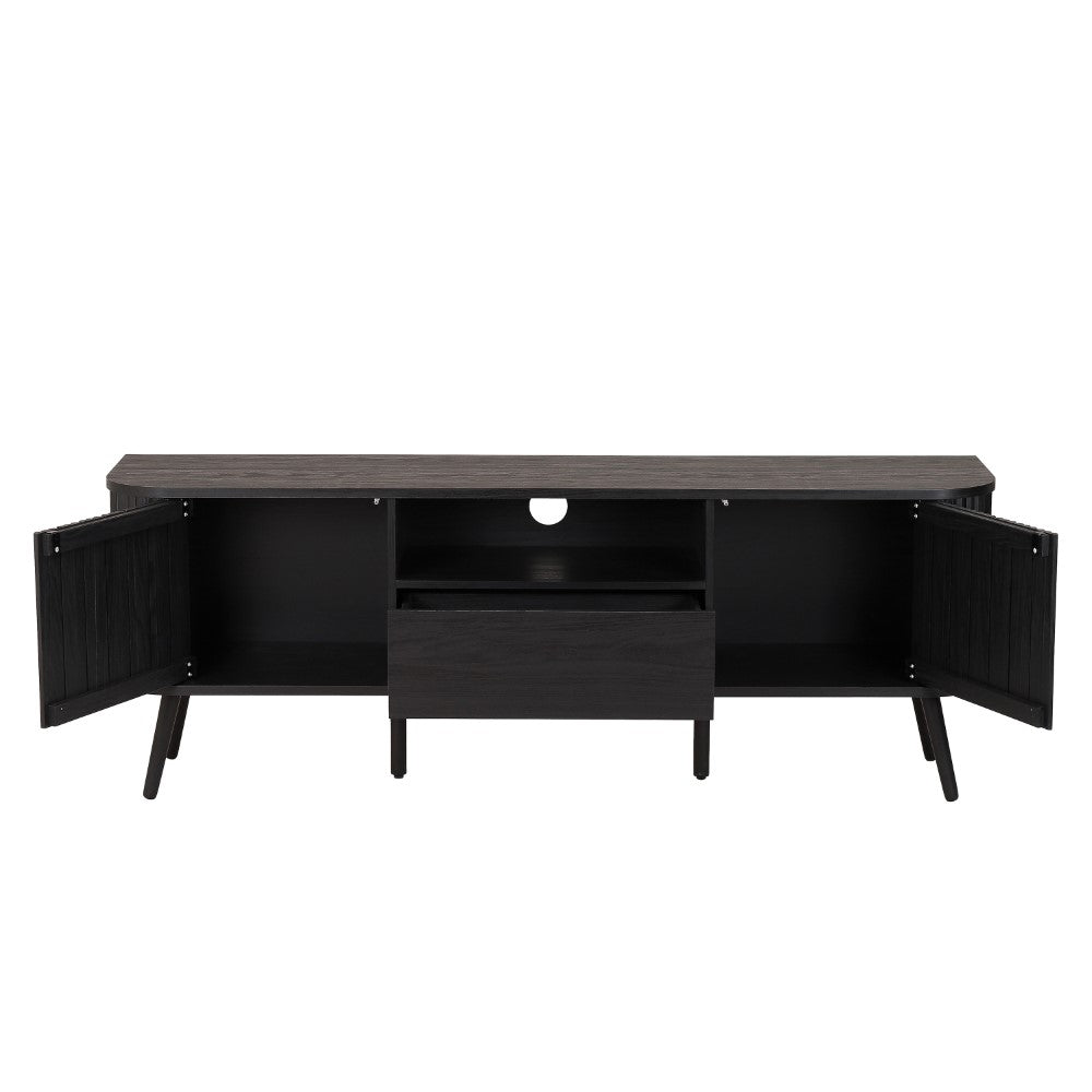 Shale 70 in. Farmhouse Curved TV Stand with Drawer and Storage Doors Fits TVs up to 75 in. with Cable Management