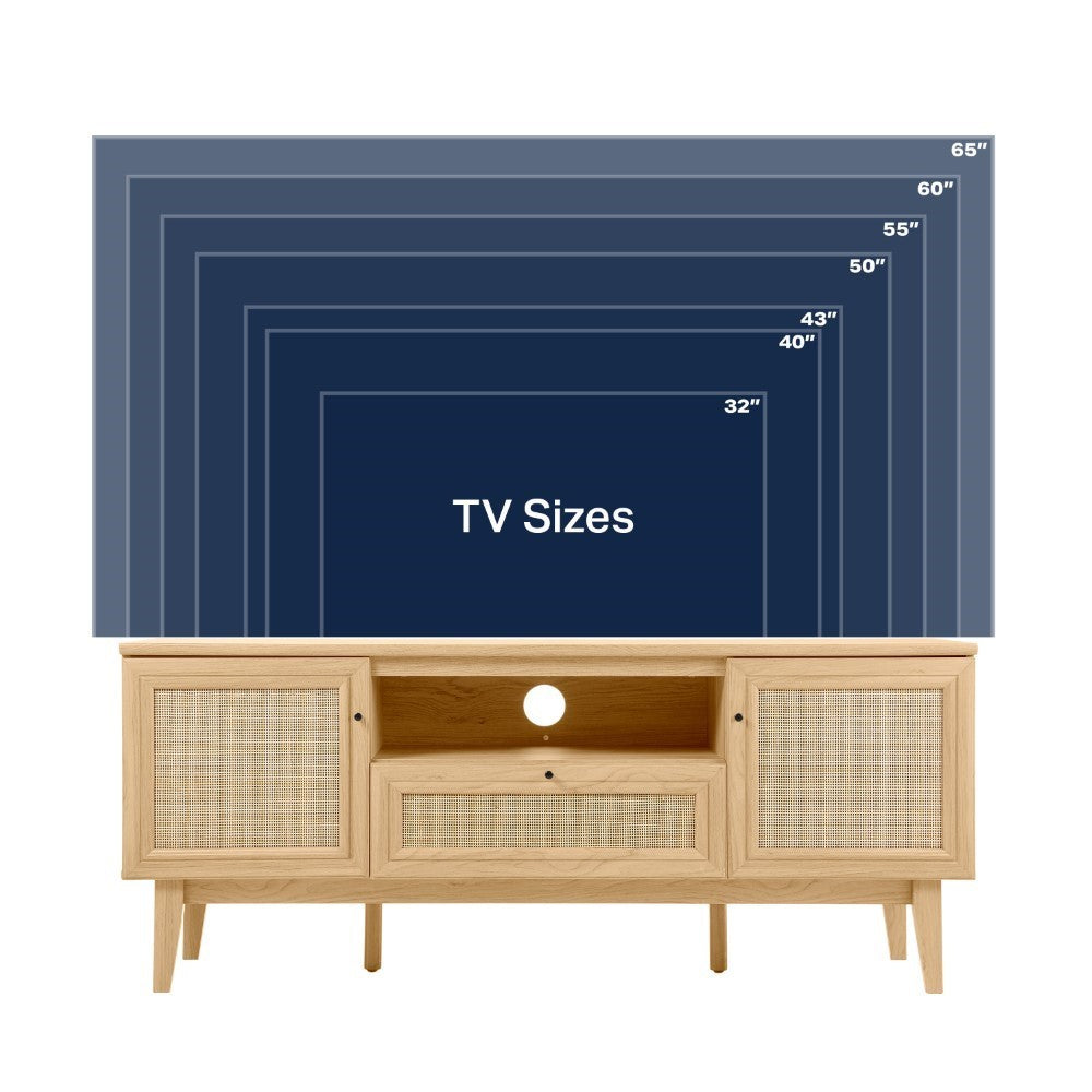 Bronte 59 in. Farmhouse Caned TV Stand with Drawer and Storage Doors Fits TVs up to 65 in. with Cable Management