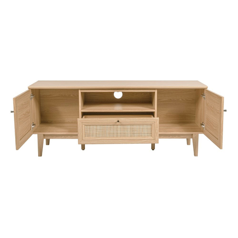 Bronte 59 in. Farmhouse Caned TV Stand with Drawer and Storage Doors Fits TVs up to 65 in. with Cable Management