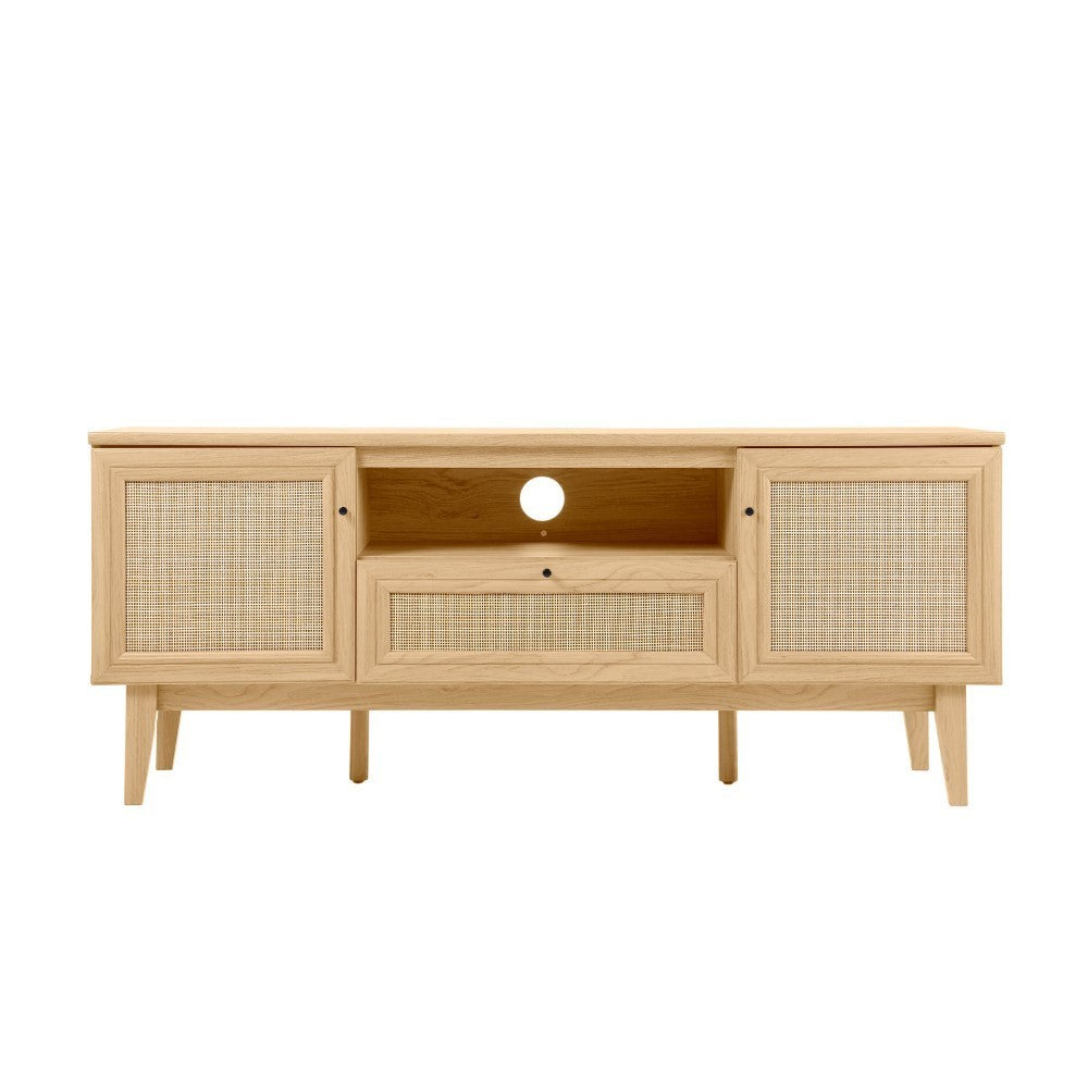 Bronte 59 in. Farmhouse Caned TV Stand with Drawer and Storage Doors Fits TVs up to 65 in. with Cable Management