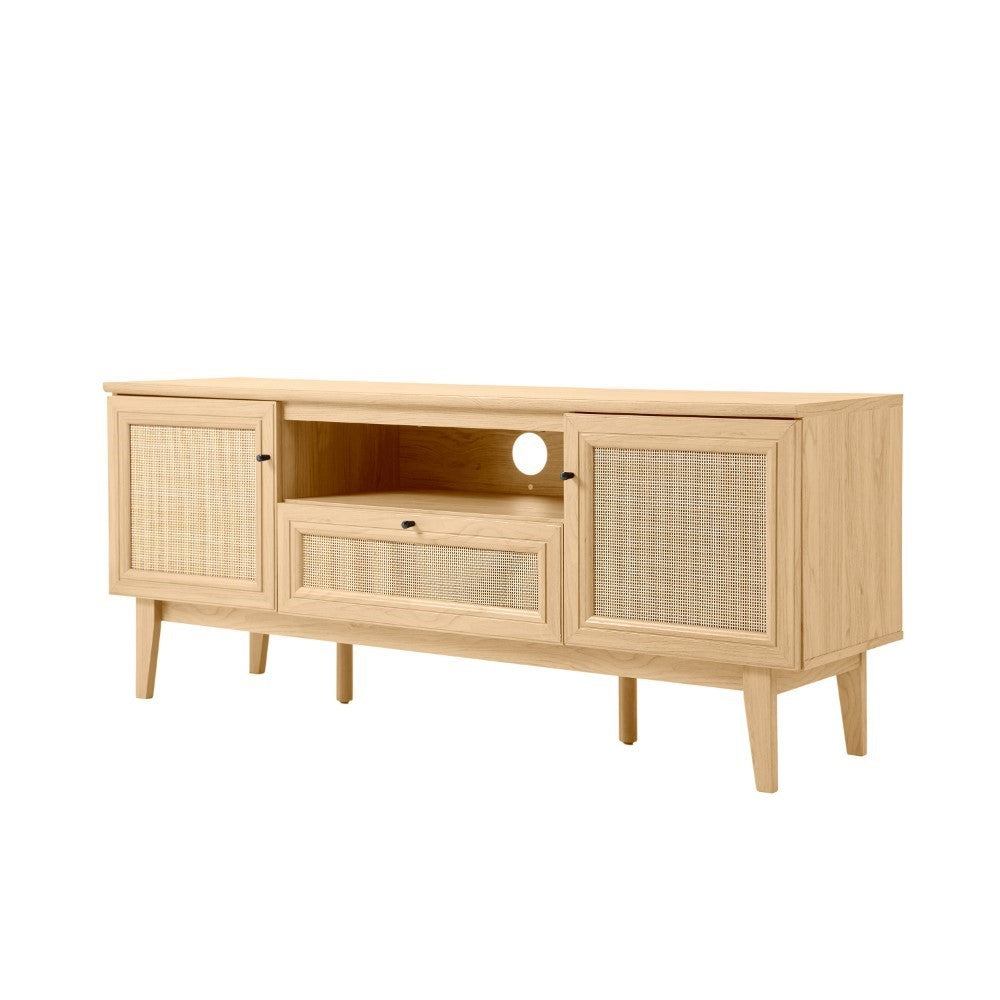 Bronte 59 in. Farmhouse Caned TV Stand with Drawer and Storage Doors Fits TVs up to 65 in. with Cable Management