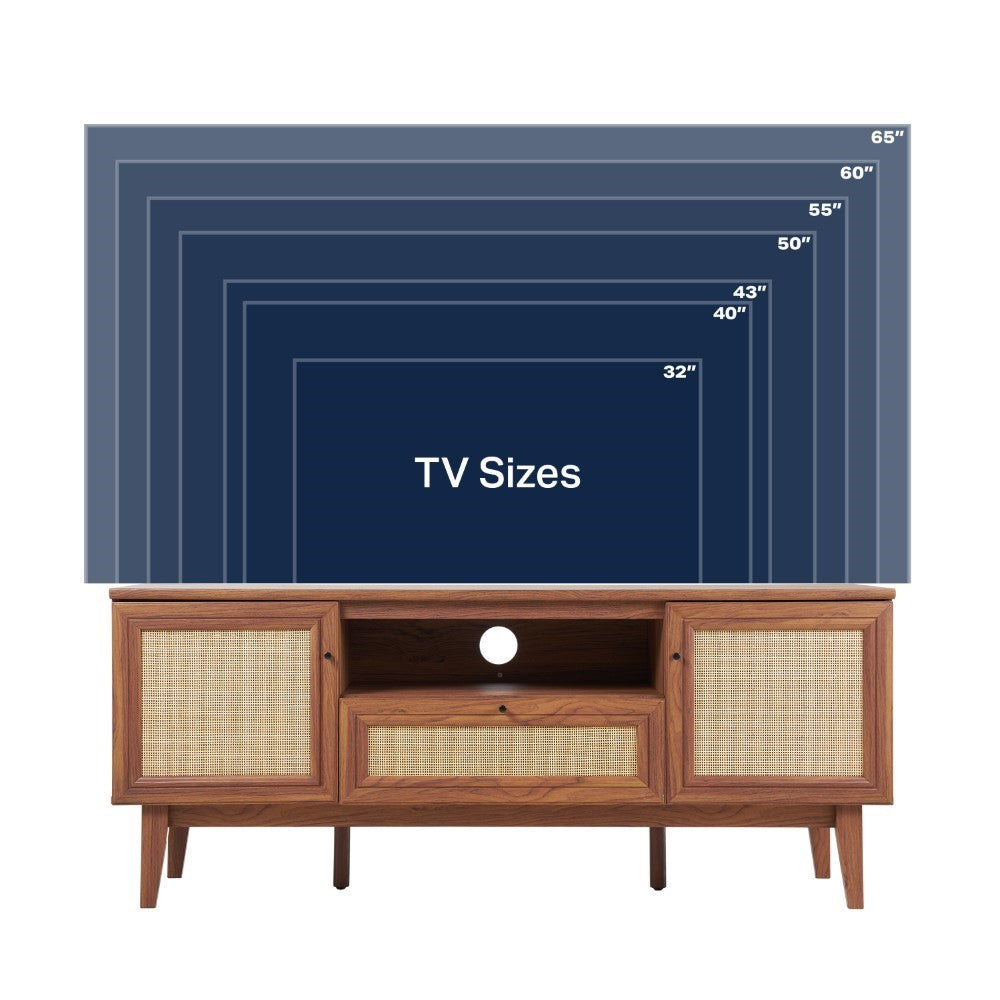 Bronte 59 in. Farmhouse Caned TV Stand with Drawer and Storage Doors Fits TVs up to 65 in. with Cable Management