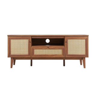 Bronte 59 in. Farmhouse Caned TV Stand with Drawer and Storage Doors Fits TVs up to 65 in. with Cable Management