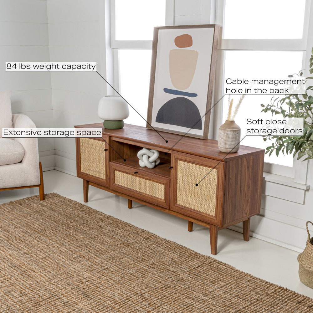 Bronte 59 in. Farmhouse Caned TV Stand with Drawer and Storage Doors Fits TVs up to 65 in. with Cable Management