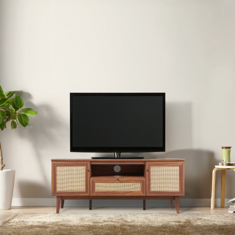 Bronte 59 in. Farmhouse Caned TV Stand with Drawer and Storage Doors Fits TVs up to 65 in. with Cable Management