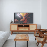 Bronte 59 in. Farmhouse Caned TV Stand with Drawer and Storage Doors Fits TVs up to 65 in. with Cable Management