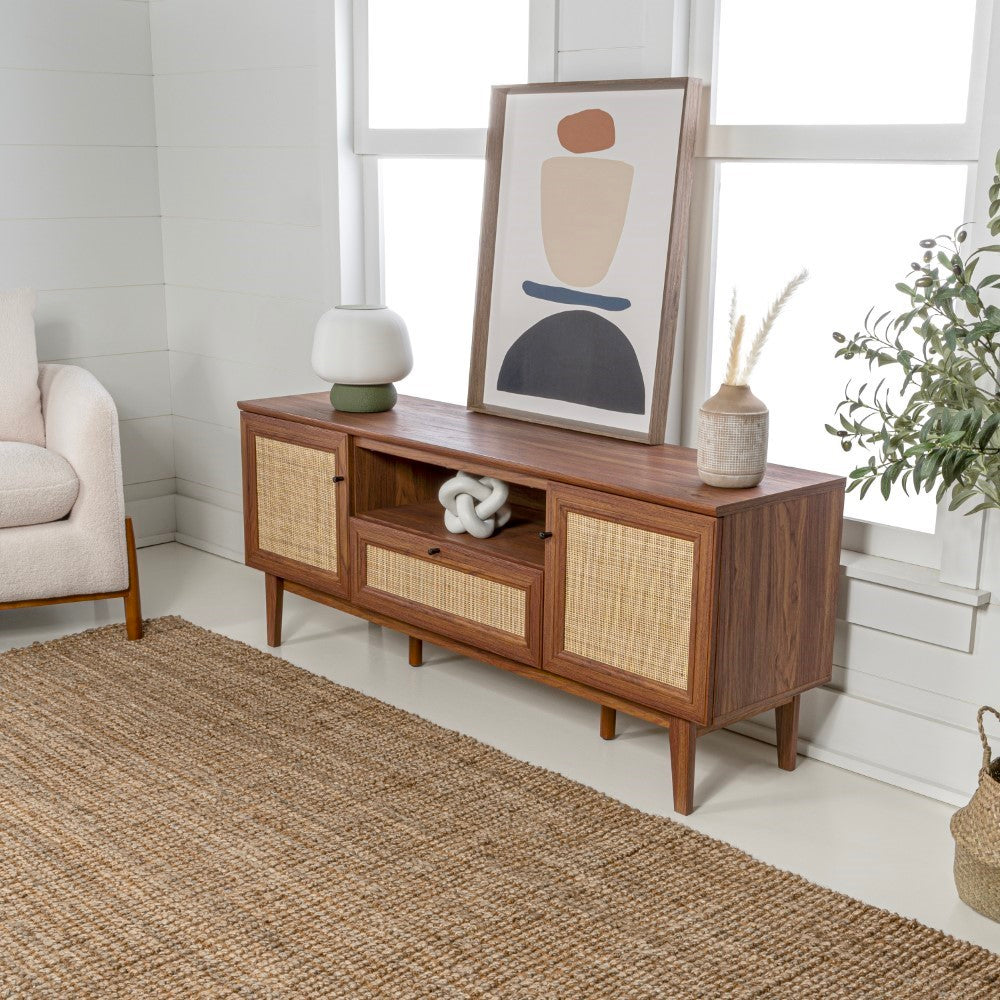 Bronte 59 in. Farmhouse Caned TV Stand with Drawer and Storage Doors Fits TVs up to 65 in. with Cable Management