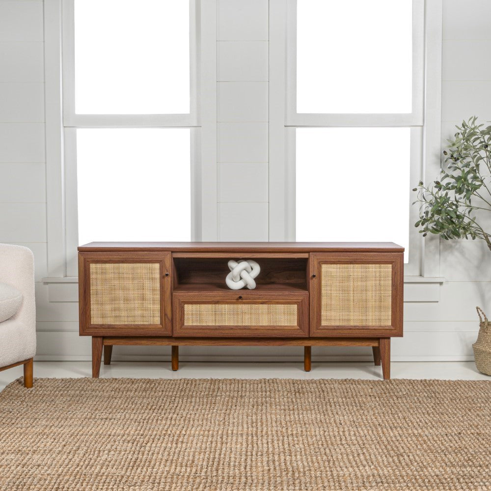 Bronte 59 in. Farmhouse Caned TV Stand with Drawer and Storage Doors Fits TVs up to 65 in. with Cable Management