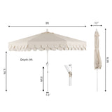 Hooli 9 ft. Classic MidCentury Scalloped Fringe Market Patio Umbrella