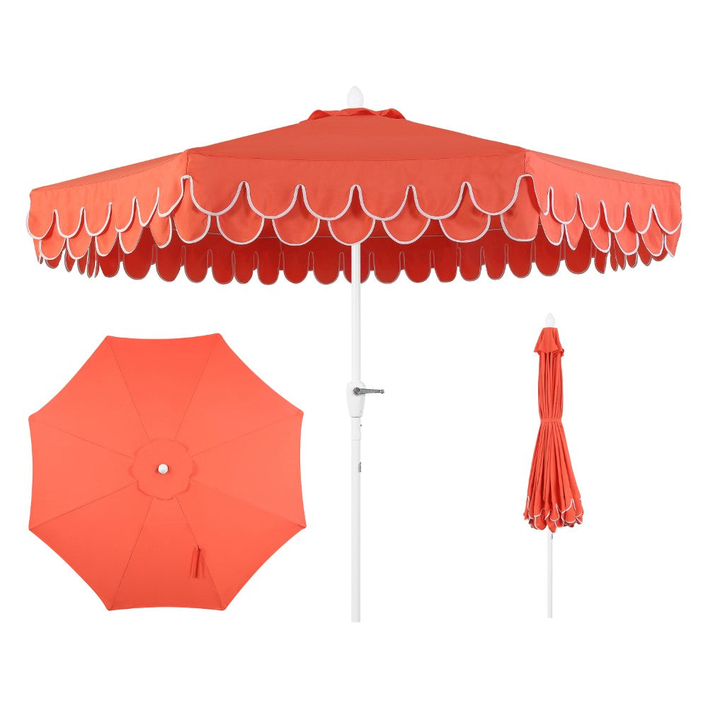Hooli 9 ft. Classic MidCentury Scalloped Fringe Market Patio Umbrella