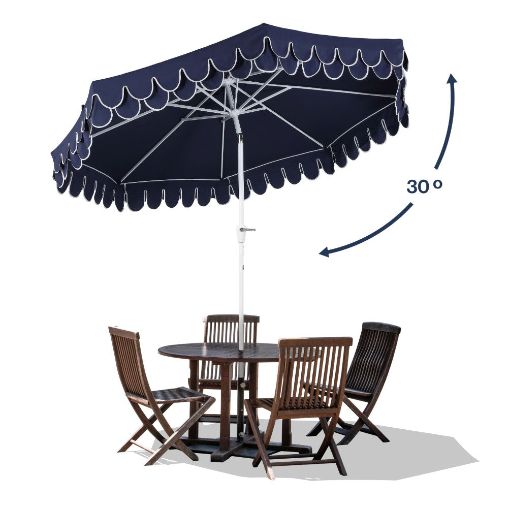 Hooli 9 ft. Classic MidCentury Scalloped Fringe Market Patio Umbrella