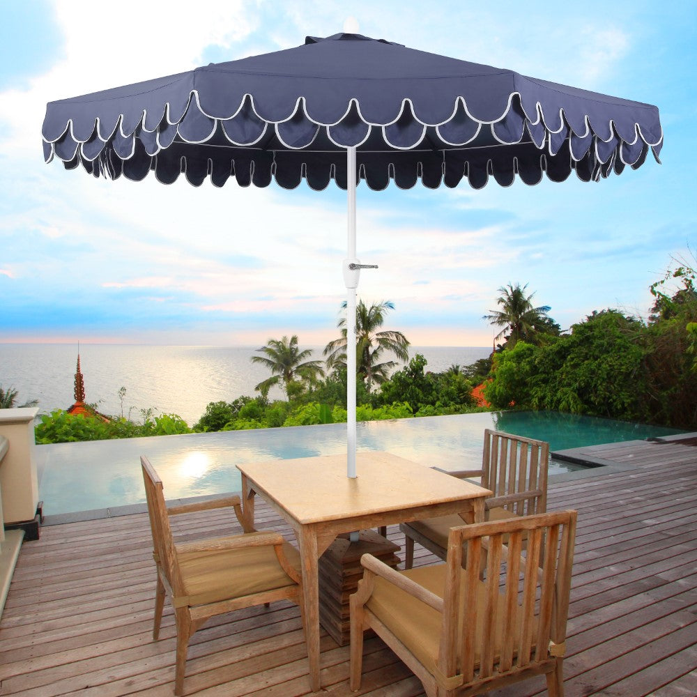 Hooli 9 ft. Classic MidCentury Scalloped Fringe Market Patio Umbrella