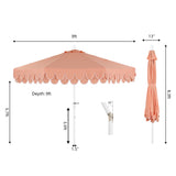 Hooli 9 ft. Classic MidCentury Scalloped Fringe Market Patio Umbrella